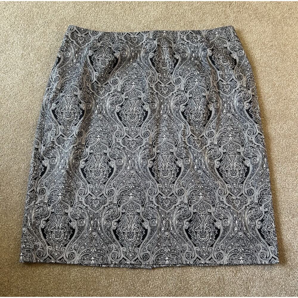 TALBOTS Black White Print Cotton Spandex Stretch Skirt Unlined Womens 18W